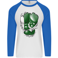 Gym The Pakistan Flag Ripped Muscles Effect Mens L/S Baseball T-Shirt White/Royal Blue