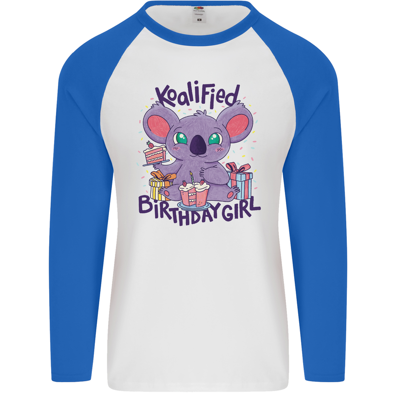 Koalified Birthday Girl 3rd 4th 5th 6th 7th 8th 9th Mens L/S Baseball T-Shirt White/Royal Blue