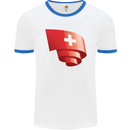 Curled Switzerland Flag Swiss Day Football Mens Ringer T-Shirt White/Royal Blue