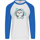Cat Hole Mens L/S Baseball T-Shirt White/Royal Blue