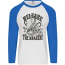 Release the Kraken Cthulhu Sea Creature Mens L/S Baseball T-Shirt White/Royal Blue