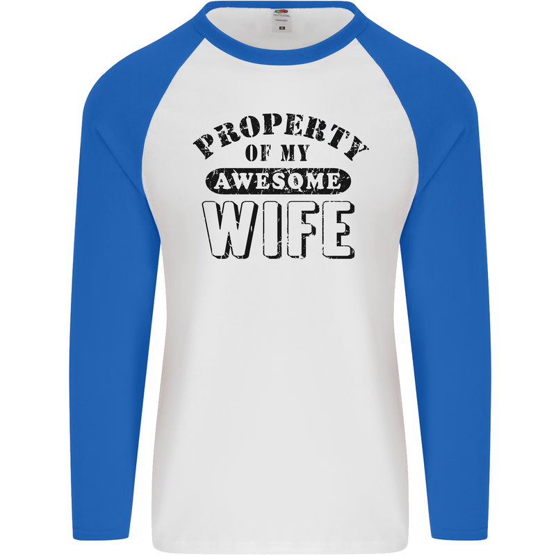 Property of My Awesome Wife Valentine's Day Mens L/S Baseball T-Shirt White/Royal Blue
