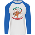 Sloth Wake Me Up When It's Christmas Mens L/S Baseball T-Shirt White/Royal Blue