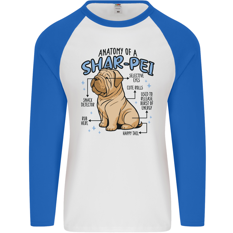 Shar Pei Anatomy Funny Dog Mens L/S Baseball T-Shirt White/Royal Blue