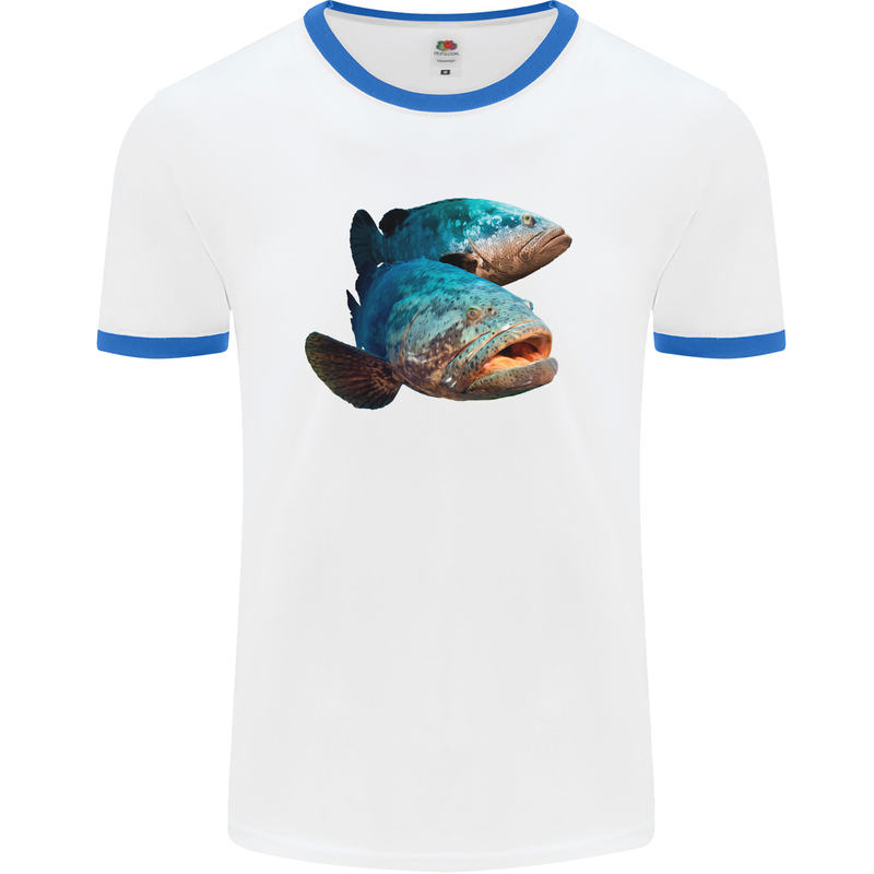 Goliath Fish Fishing Fisherman Mens Ringer T-Shirt White/Royal Blue