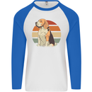 Dogs Beagle With a Retro Sunset Background Mens L/S Baseball T-Shirt White/Royal Blue