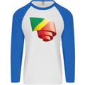 Curled Republic of the Congo Flag Day Football Mens L/S Baseball T-Shirt White/Royal Blue