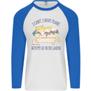 Plans With My Cat in the Garden Gardener Mens L/S Baseball T-Shirt White/Royal Blue