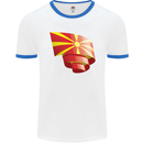 Curled Macedonia Flag Macedonian Day Football Mens Ringer T-Shirt White/Royal Blue