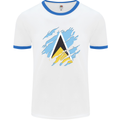 Torn Saint Lucia Flag Lucian Day Football Mens Ringer T-Shirt White/Royal Blue