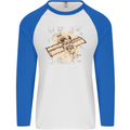 Flying Steampunk Dog Mens L/S Baseball T-Shirt White/Royal Blue