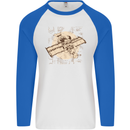 Flying Steampunk Dog Mens L/S Baseball T-Shirt White/Royal Blue