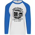 Video Gamer Retro Club Gaming Mens L/S Baseball T-Shirt White/Royal Blue