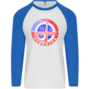 INTERKOSMOS CCCP Soviet Space USSR Logo Mens L/S Baseball T-Shirt White/Royal Blue