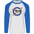 Spitfire MOD RAF WWII Fighter Plane British Mens L/S Baseball T-Shirt White/Royal Blue