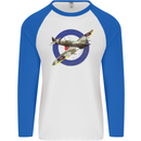 Spitfire MOD RAF WWII Fighter Plane British Mens L/S Baseball T-Shirt White/Royal Blue