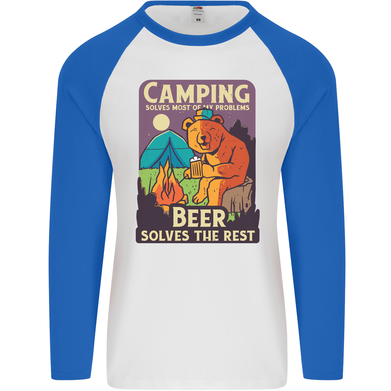 Camping Solves Most of My Problems Funny Mens L/S Baseball T-Shirt White/Royal Blue