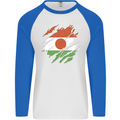 Torn Niger Flag Nigerien Day Football Mens L/S Baseball T-Shirt White/Royal Blue