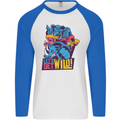 Lets Get Wild Rhino Gorilla Elephant Hippo Mens L/S Baseball T-Shirt White/Royal Blue