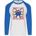 Beer Party Octopus Christmas Scuba Diving Mens L/S Baseball T-Shirt White/Royal Blue