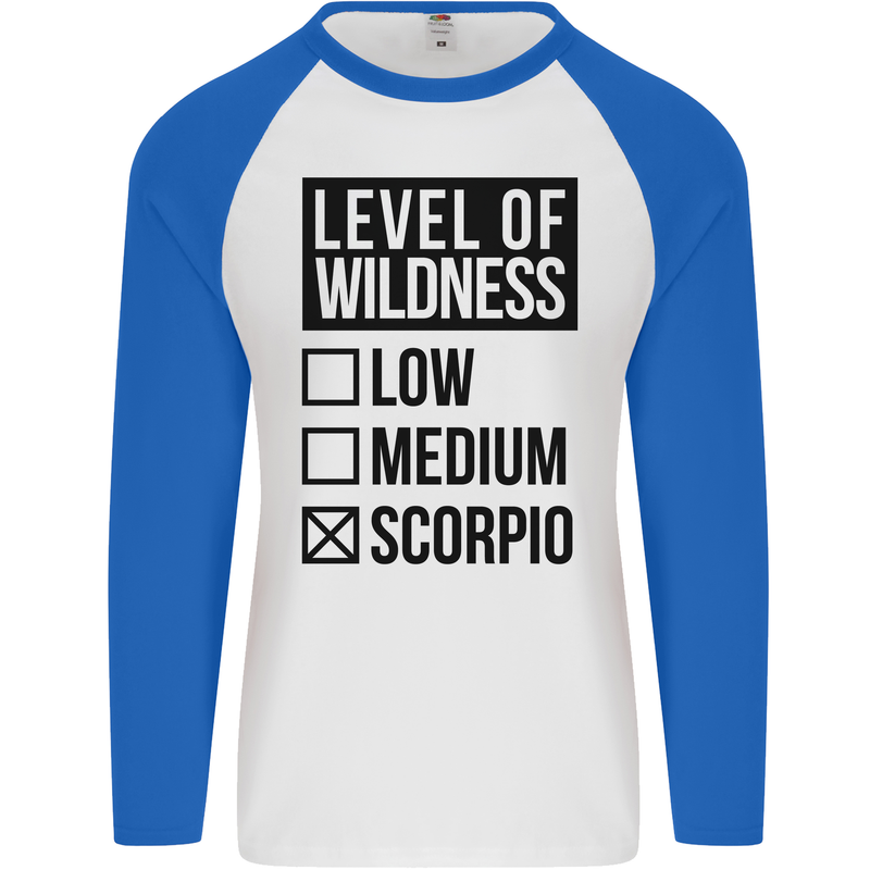 Levels of Wildness Scorpio Mens L/S Baseball T-Shirt White/Royal Blue