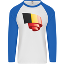 Curled Belgium Flag Belgian Day Football Mens L/S Baseball T-Shirt White/Royal Blue