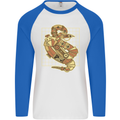 A Steampunk Snake Reptiles Mens L/S Baseball T-Shirt White/Royal Blue