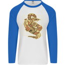 A Steampunk Snake Reptiles Mens L/S Baseball T-Shirt White/Royal Blue