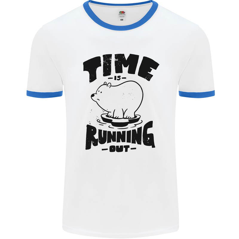 Time Running Out Climate Change Mens Ringer T-Shirt White/Royal Blue
