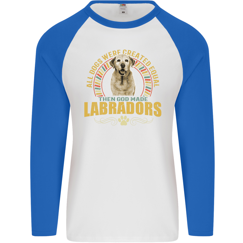 A Labrador Dog Mens L/S Baseball T-Shirt White/Royal Blue