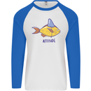 Goldfish Atitude Great White Shark Wannabe Mens L/S Baseball T-Shirt White/Royal Blue