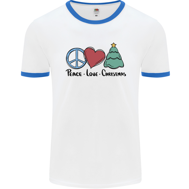 Peace Love Christmas Xmas Mens Ringer T-Shirt White/Royal Blue