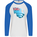 Curled Fiji Flag Fijian Day Football Mens L/S Baseball T-Shirt White/Royal Blue