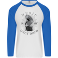 Music Is My Only Drug Funny DJ Vinyl Decks Mens L/S Baseball T-Shirt White/Royal Blue