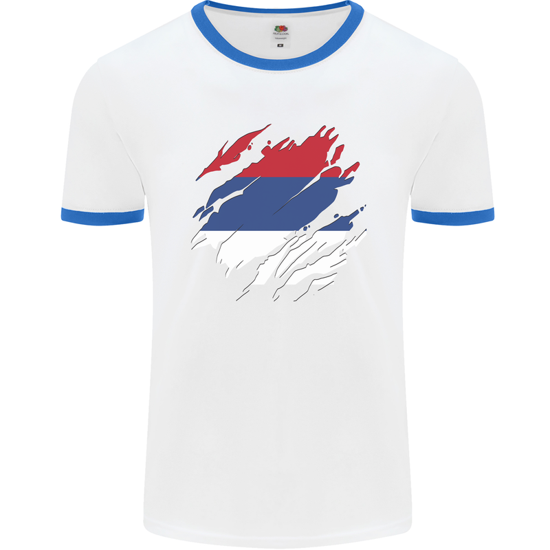 Torn Flag Republika Srpska Mens Ringer T-Shirt White/Royal Blue