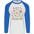 Best Teacher Ever Teaching Maths English Science Mens L/S Baseball T-Shirt White/Royal Blue