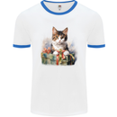 A Cute Cat With a Present Christmas Xmas Mens Ringer T-Shirt White/Royal Blue