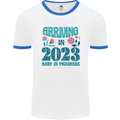 Arriving 2023 New Baby Pregnancy Pregnant Mens Ringer T-Shirt White/Royal Blue