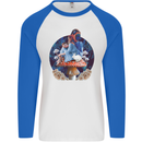 Trippy Alice Magic Mushrooms LSD Mens L/S Baseball T-Shirt White/Royal Blue