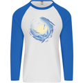 Ocean Whale & Octopus Mens L/S Baseball T-Shirt White/Royal Blue