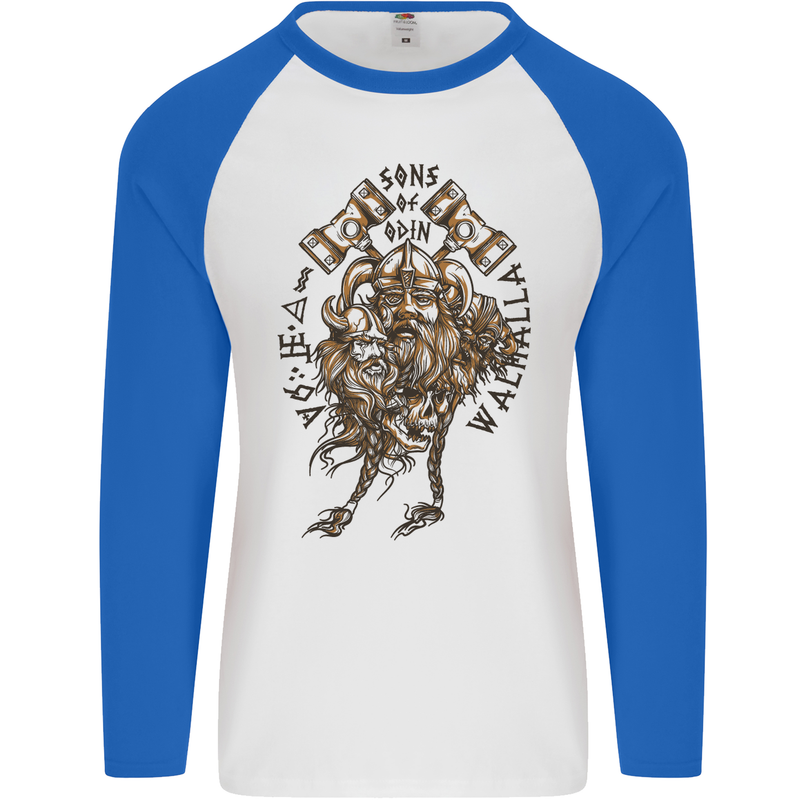 Sons of Odin Viking Valhalla Warrior Mens L/S Baseball T-Shirt White/Royal Blue