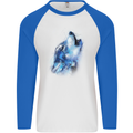 A Watercolour Wolf Mens L/S Baseball T-Shirt White/Royal Blue