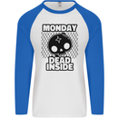 Monday Dead Inside Skull Work Mens L/S Baseball T-Shirt White/Royal Blue