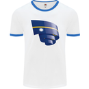 Curled Nauru Flag Nauruan Day Football Mens Ringer T-Shirt White/Royal Blue