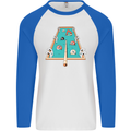 9-Ball Pool Funny Swimming Pool Mashup Mens L/S Baseball T-Shirt White/Royal Blue