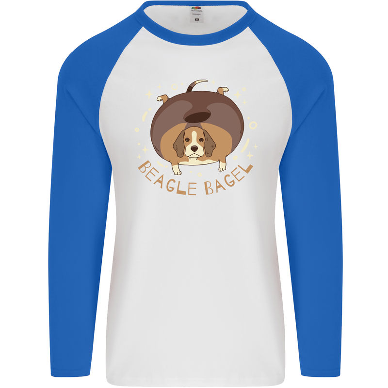 Beagle Bagel Funny Dog Mens L/S Baseball T-Shirt White/Royal Blue