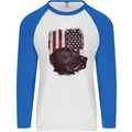 American Labrador USA Flag Dog Mens L/S Baseball T-Shirt White/Royal Blue