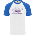 Maybe Never Lazy Cat Sleeping Mens S/S Baseball T-Shirt White/Royal Blue