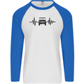 4X4 Heart Beat Pulse Off Road Roading Mens L/S Baseball T-Shirt White/Royal Blue