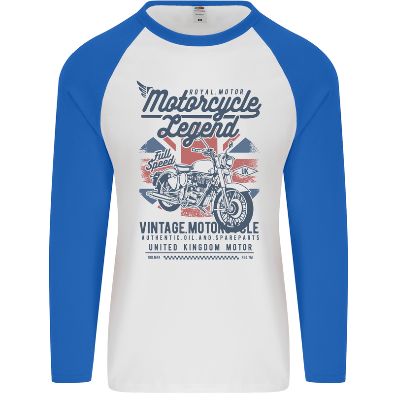 Motorcycle Legend Biker Motorcycle Chopper Mens L/S Baseball T-Shirt White/Royal Blue